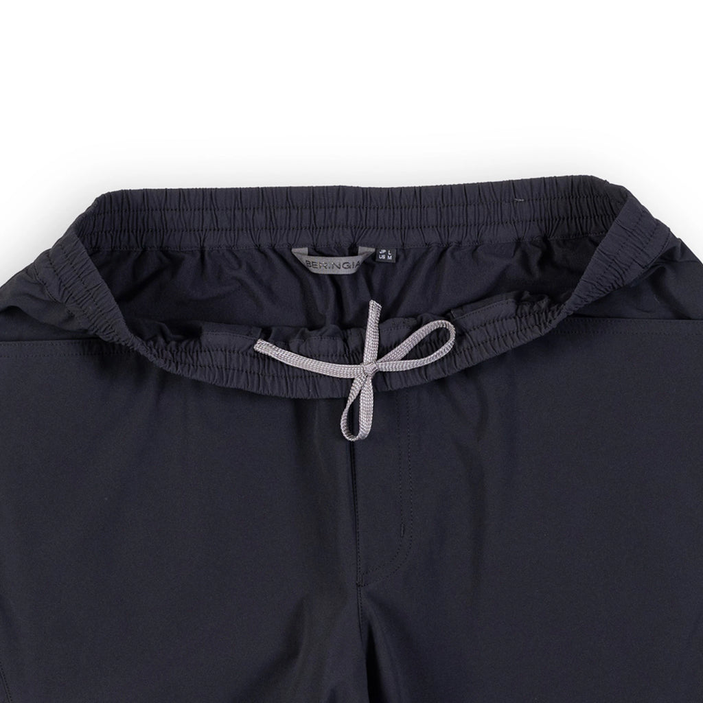 Beringia Men's Sky Short - in black, front view close up of waist inside drawstring.