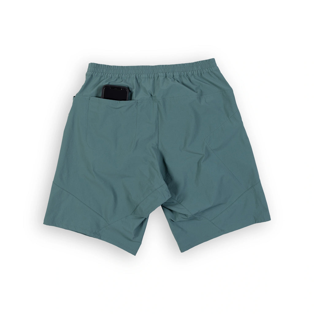 Beringia Men's Sky Short - in gray green, back view.