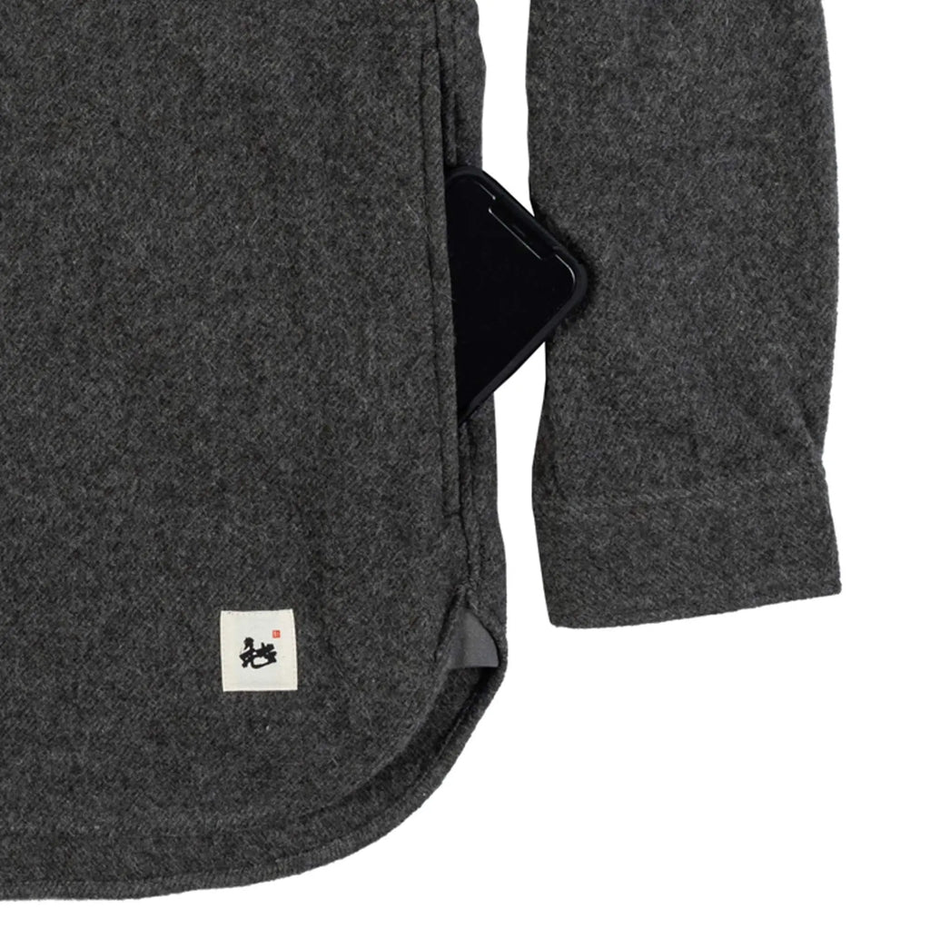 Beringia Farallon Shirt - Charcoal Solid Color close up of pocket with phone